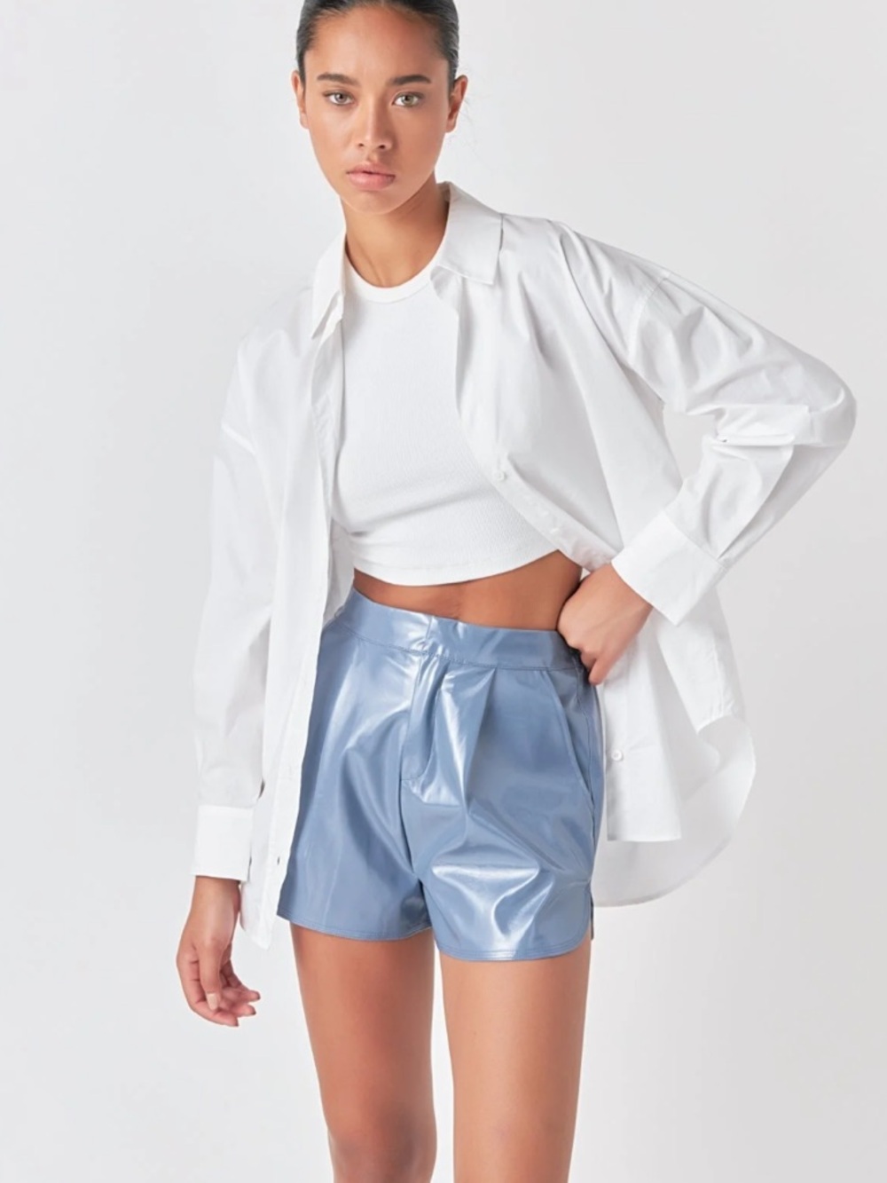 Grey Lab High Waisted Faux Leather Shorts Powder Blue Size Medium